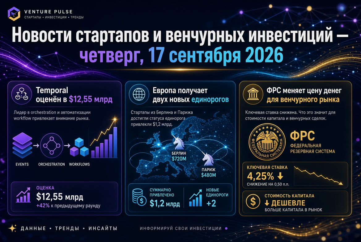 Startup and Venture Investment News — Thursday, September 17, 2026: Temporal Valued at $12.55 Billion, Europe Gains Two New Unicorns, and the Fed Adjusts Monetary Policy for the Venture Market