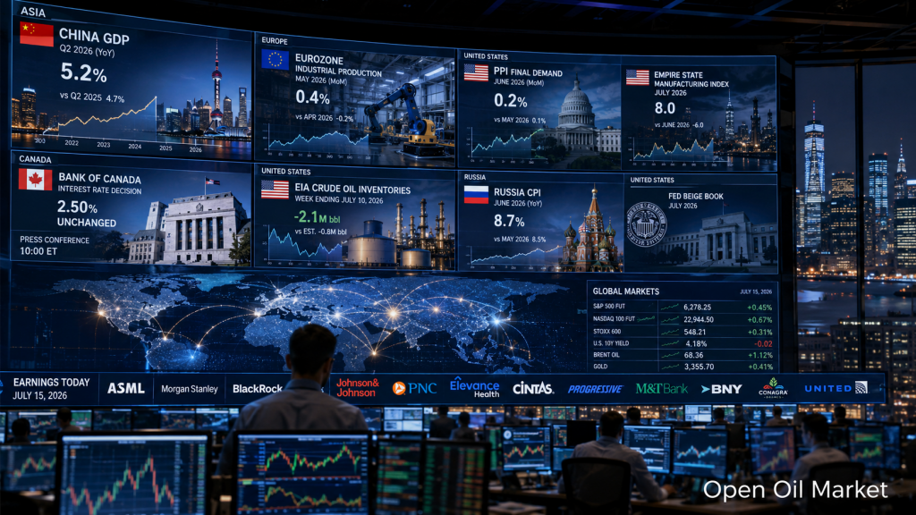 Global Markets on July 15, 2026: China's GDP, US PPI, Bank of Canada, EIA Oil Stocks, and Reports from ASML, Morgan Stanley, and BlackRock