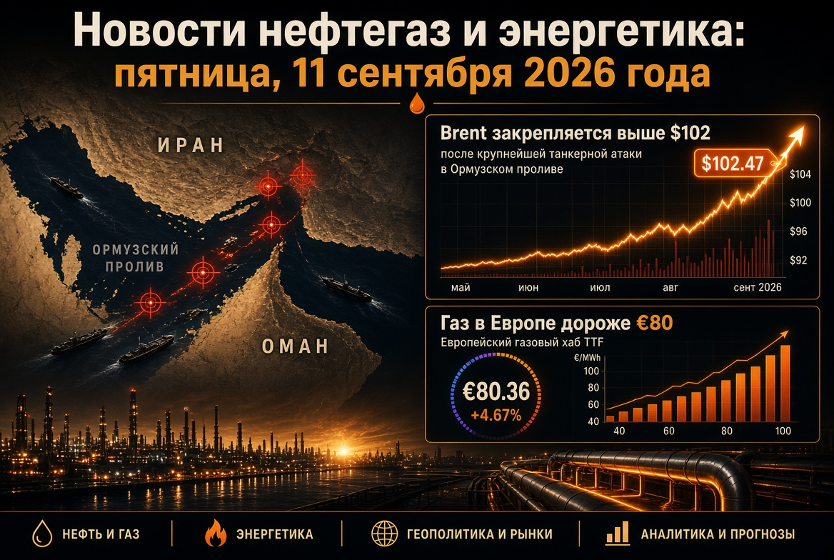 Oil and Gas News: Friday, September 11, 2026 — Brent Stabilizes Above $102 After Largest Tanker Attack in the Strait of Hormuz, Gas in Europe Exceeds €80