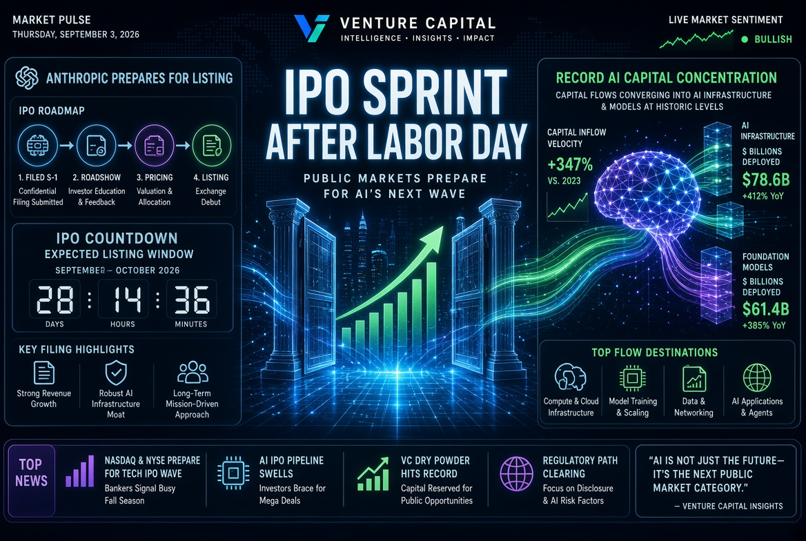 Startup and Venture Capital News — Thursday, September 3, 2026: IPO Sprint After Labor Day, Anthropic's Preparation for Listing, and Record AI Capital