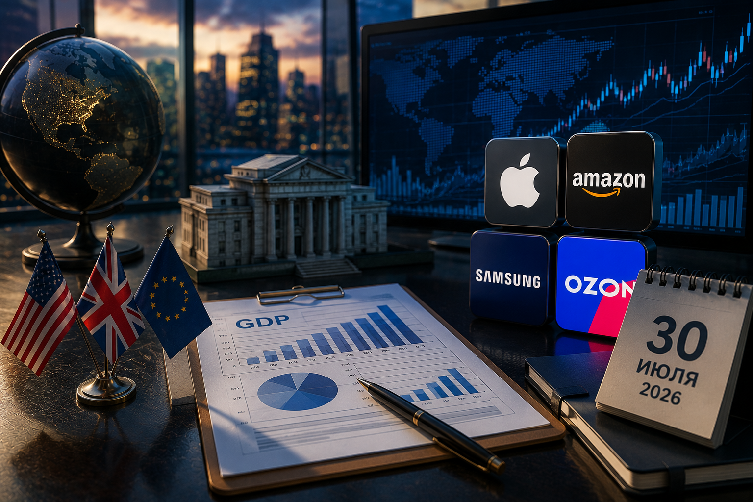 Economic Events and Corporate Reports: Thursday, July 30, 2026 - US GDP, Bank of England Decision, Reports from Apple, Amazon, Samsung, and Ozon