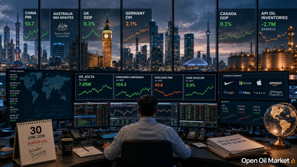 Economic Events and Corporate Reports June 30, 2026: China's PMI, Germany's CPI, US JOLTS, Nike Reports, and API Oil Inventories