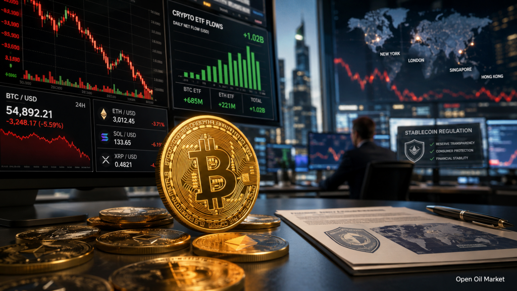 Cryptocurrency Market July 9, 2026: Bitcoin Under Pressure, Inflows into ETFs, Ethereum, Solana, XRP and Stablecoin Regulation