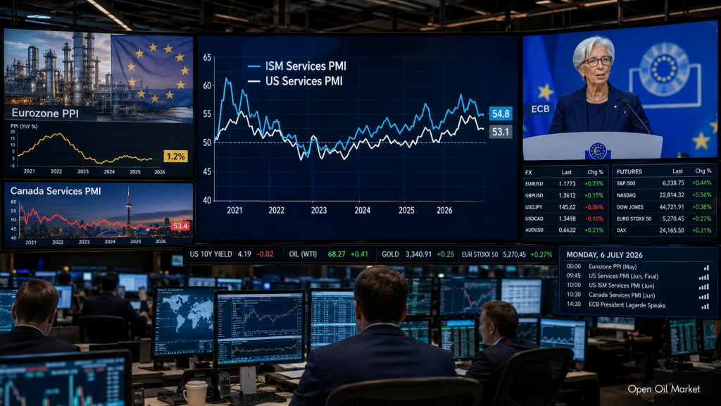 Economic Calendar for July 6, 2026: ISM Services PMI USA, Eurozone PPI, Canada PMI, ECB President Christine Lagarde's Speech and Investor Reactions