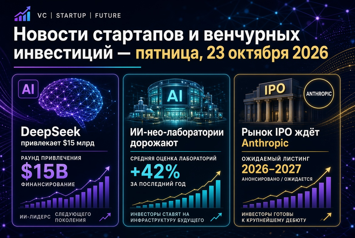 Startup and Venture Capital News — Friday, October 23, 2026: DeepSeek Secures $15 Billion, AI Neo-Laboratories Increase in Value, IPO Market Awaits Anthropic