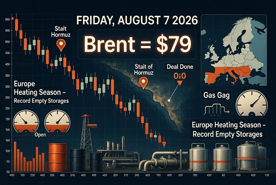 Oil and Gas News - Friday, August 07, 2026: Hormuz Strait Deal Impacts Oil, Brent at $79, Europe Enters Heating Season with Record Low Storage