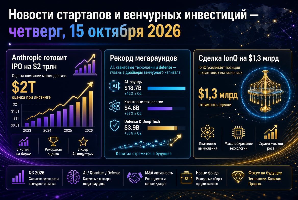 Startup News and Venture Investments — Thursday, October 15, 2026: Anthropic Prepares $2 Trillion IPO, Record Mega-Rounds, and the IonQ $1.3 Billion Deal