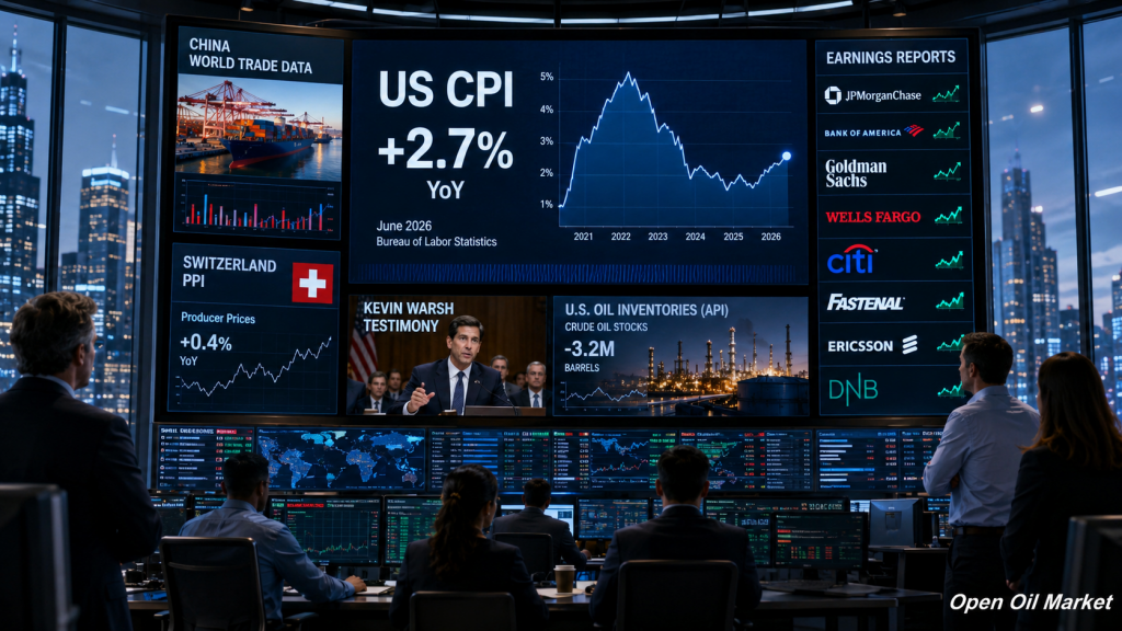 Global Markets July 14, 2026 — U.S. CPI, China Statistics, API Oil Inventories, and Reports from JPMorgan, Bank of America, Goldman Sachs, Wells Fargo, and Citigroup