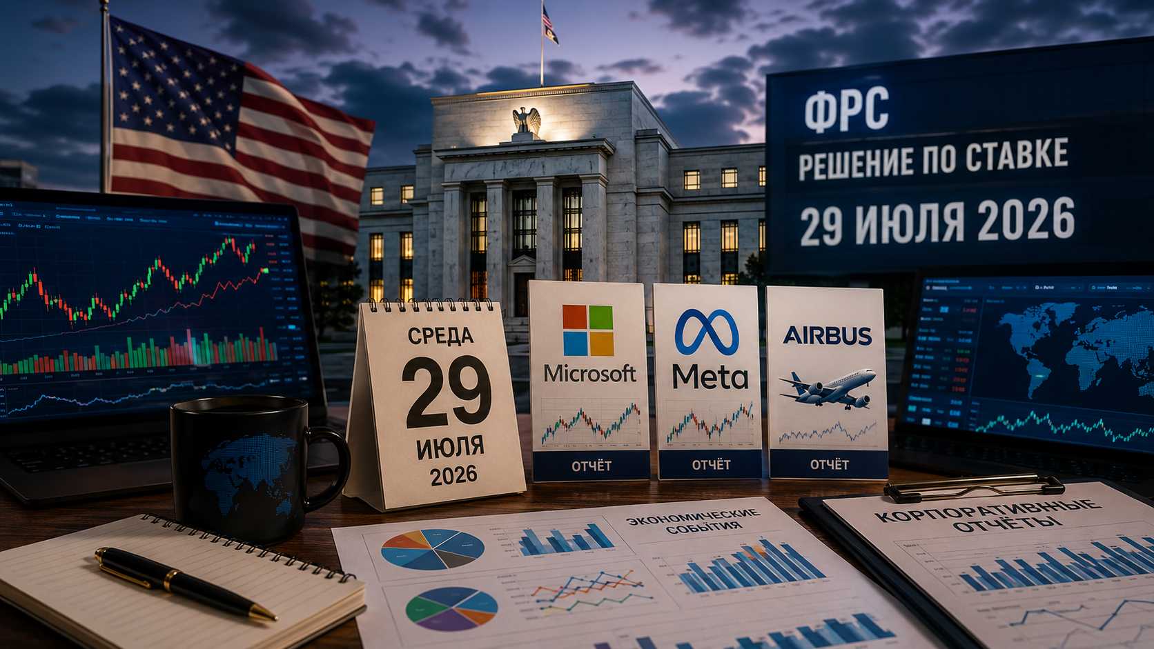 Economic Events and Corporate Reports: Wednesday, July 29, 2026 - Fed's Interest Rate Decision, Reports from Microsoft, Meta, and Airbus