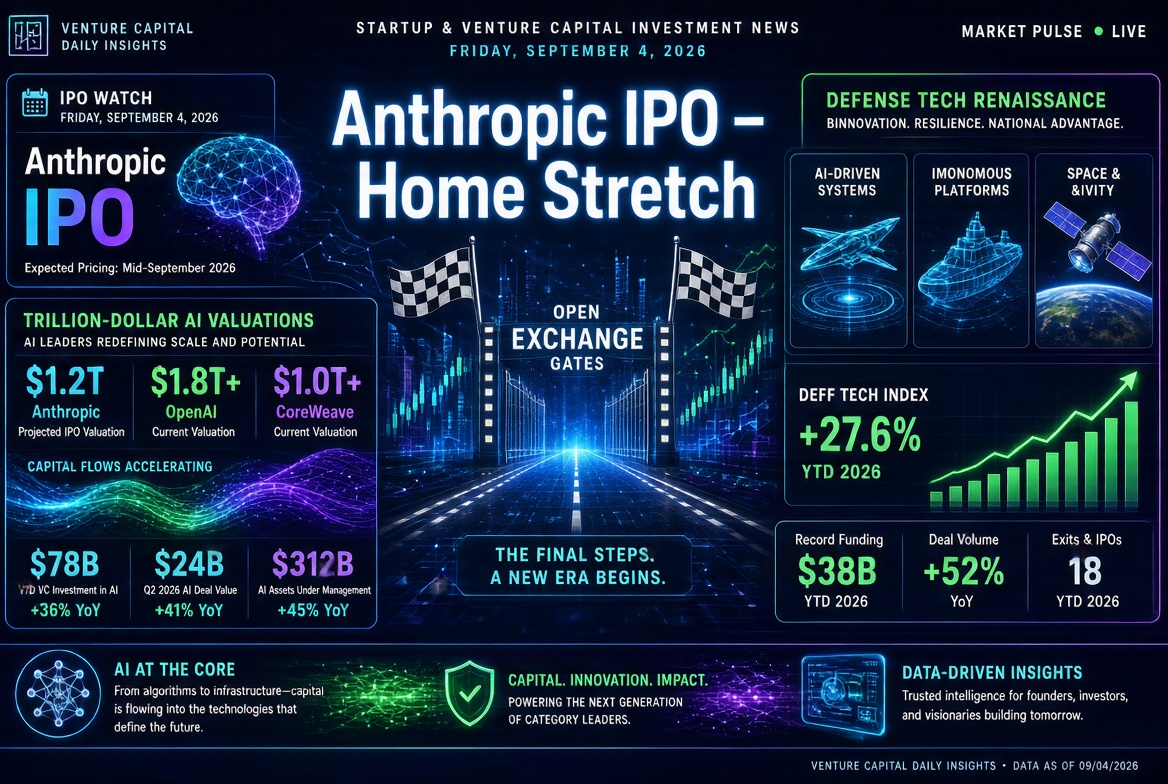 Startup and Venture Investment News — Friday, September 4, 2026: Anthropic IPO Countdown, Trillion-Dollar AI Valuations, and a Renaissance in Defense Technologies