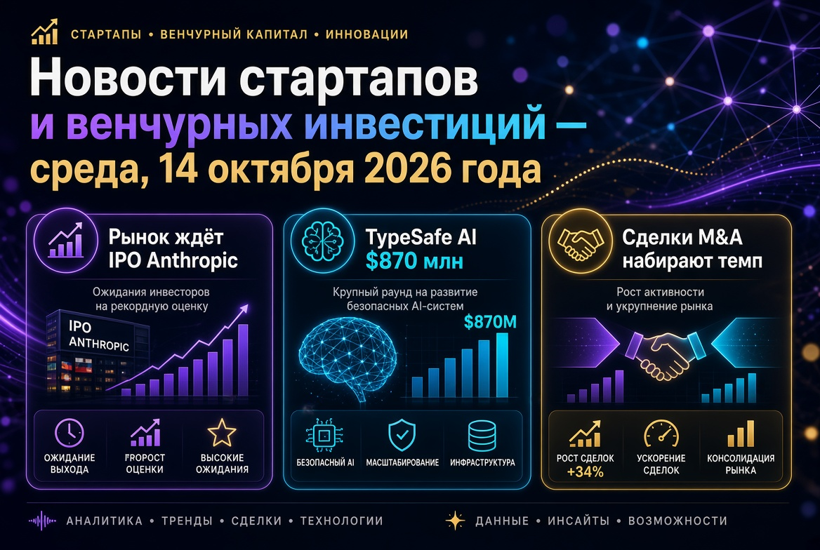 Startup and venture capital news - Wednesday, October 14, 2026: Market awaits Anthropic IPO, TypeSafe AI raises $870 million, M&A deals gain momentum