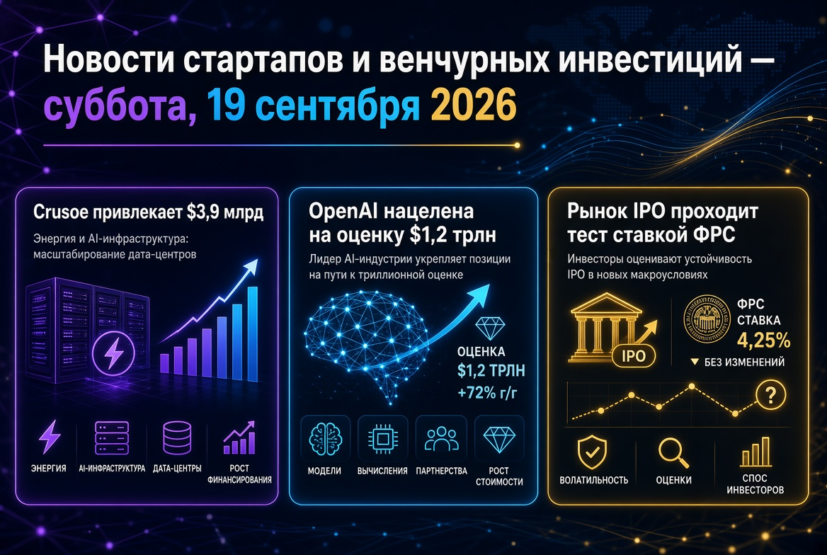 Startup and Venture Investment News — Saturday, September 19, 2026: Crusoe Raises $3.9 Billion, OpenAI Aims for $1.2 Trillion Valuation, IPO Market Faces Fed Rate Test